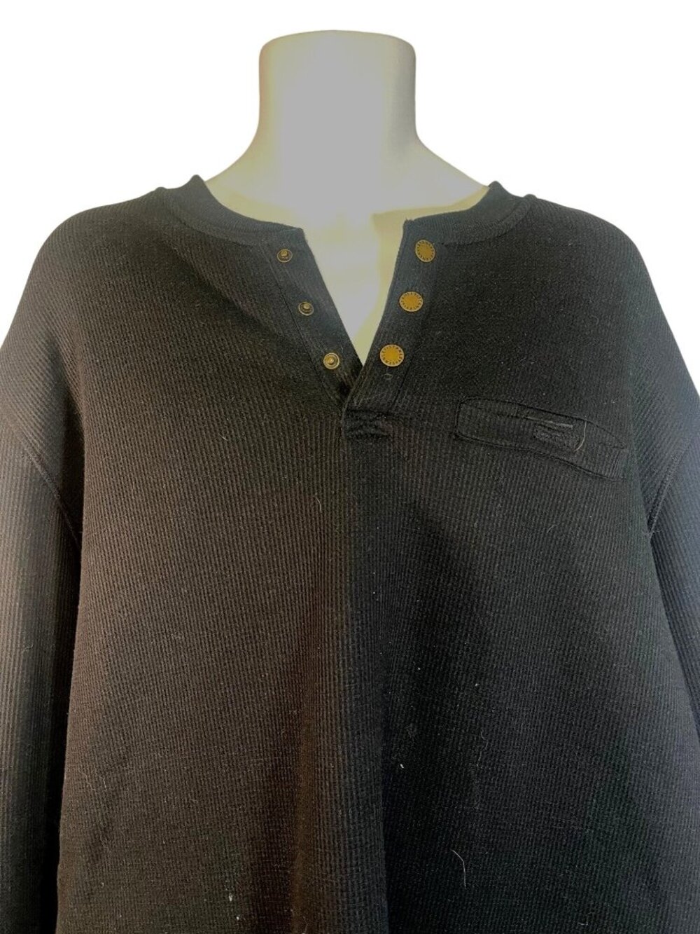 Stanley Mens Henley Black Long Sleeve Waffle Knit XXL Cotton Polyester Pre-Owned - Picture 2 of 4